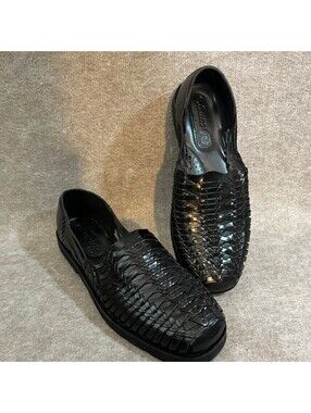 Sunsteps Black Leather Huarache Slip-On Shoes Size 12